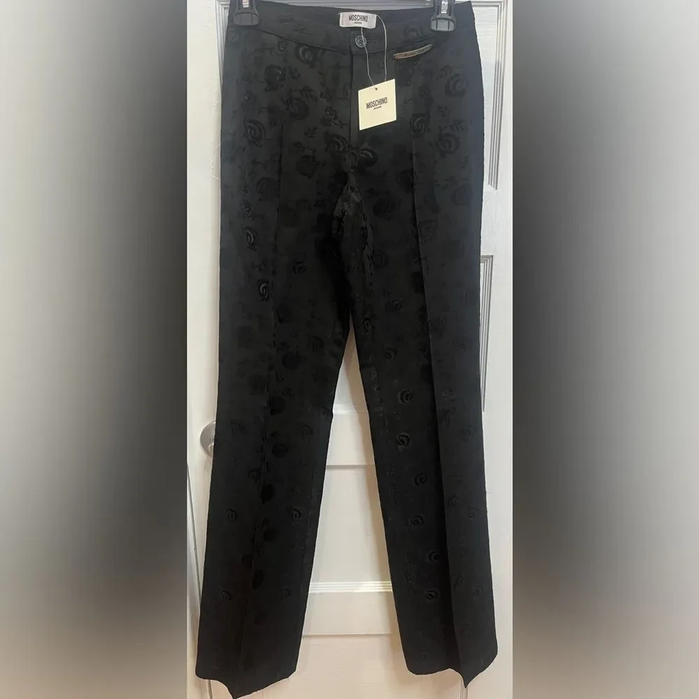 Moschino Jeans tonal floral jacquard trousers Size 4 Black Vintage Deadstock